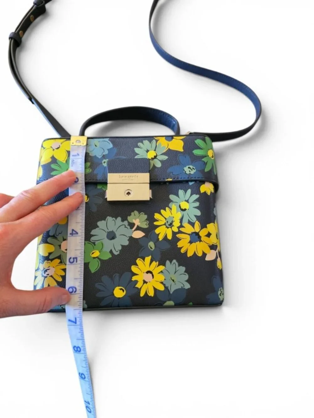 Kate Spade Voyage Floral Medley Small Leather Crossbody Bag Top Handle Navy